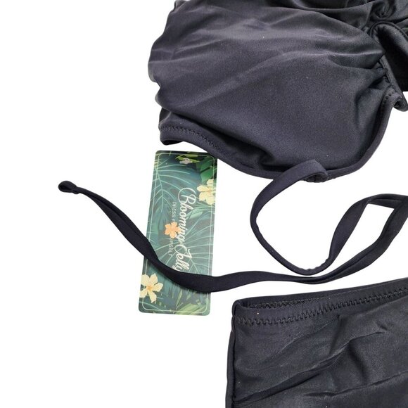 Black Two-Piece Ruched Halter Swimsuit Bikini High-Waisted Bottoms Size Small - Picture 8 of 8